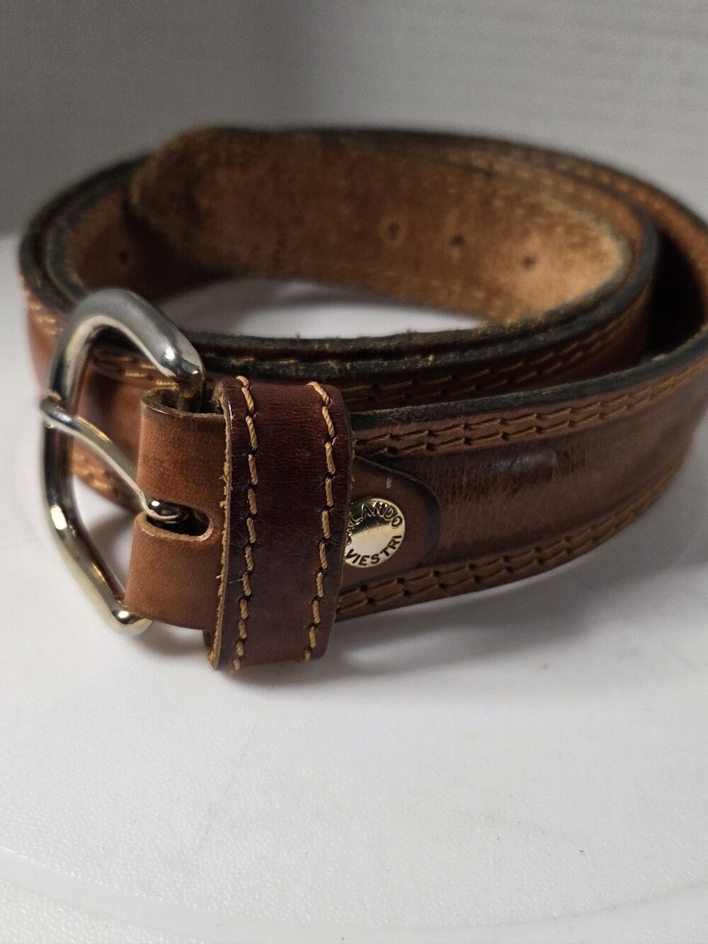Manuel Fantoni Tan Leather Italian Made Leather Belt Size 38